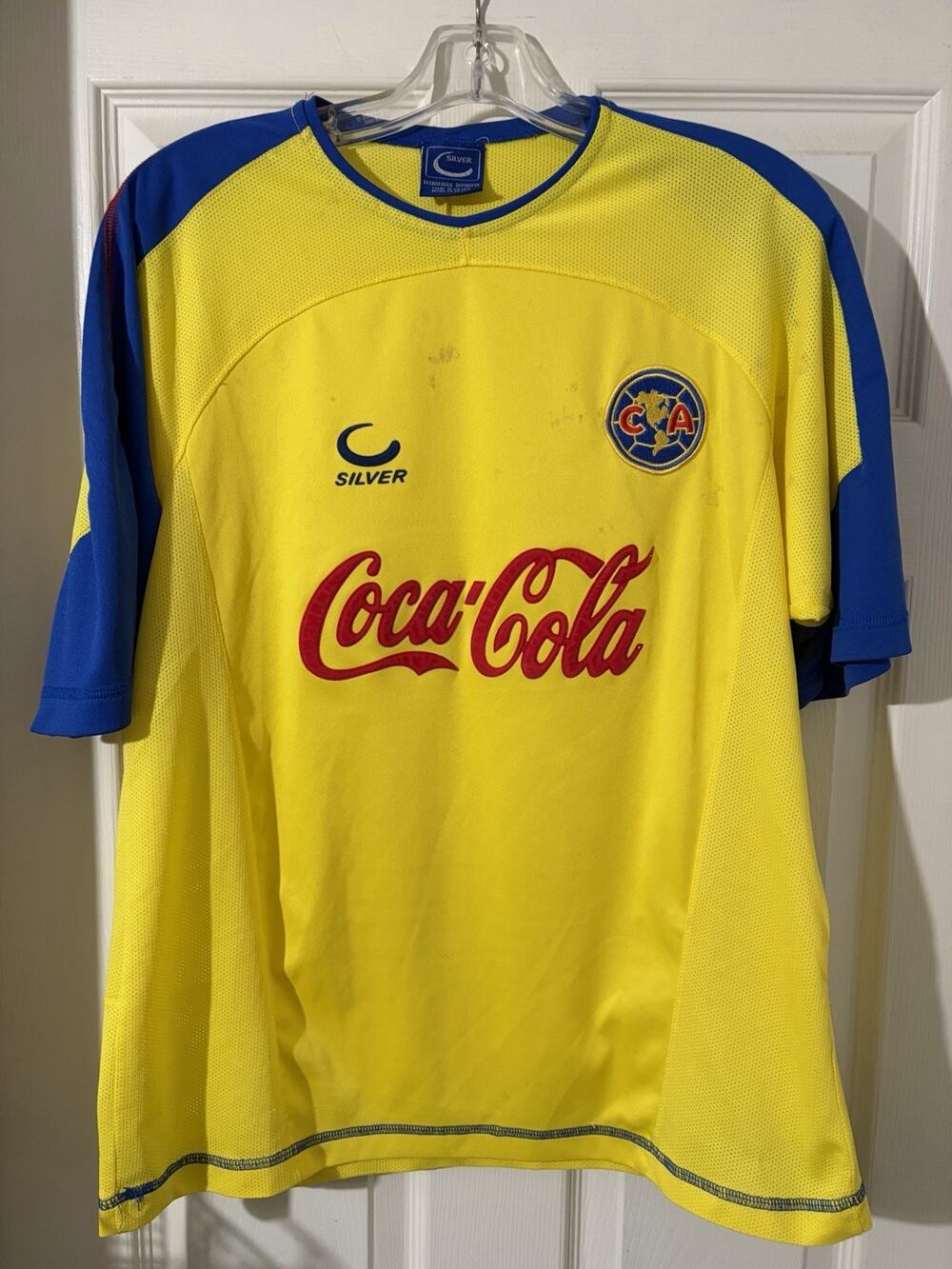 Club America Jersey Silver Sz M Futbol Soccer Liga MX Yellow Coca Cola